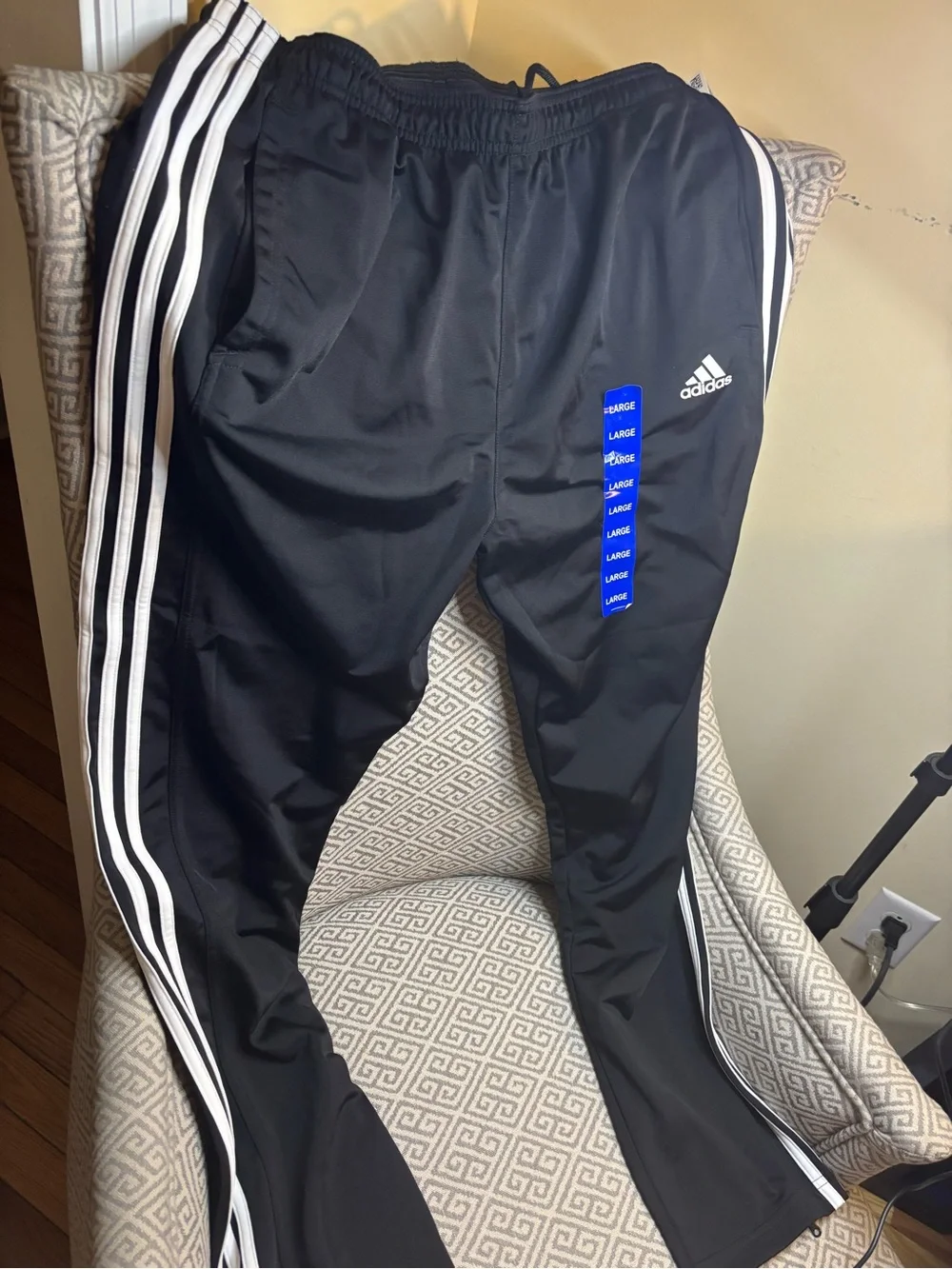 adidas Black Track Zip Pants with White Side Trim